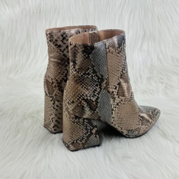 Women's Bamboo Snake Embossed Faux Leather Chunky Block Heel Ankle Bootie - Picture 7 of 10